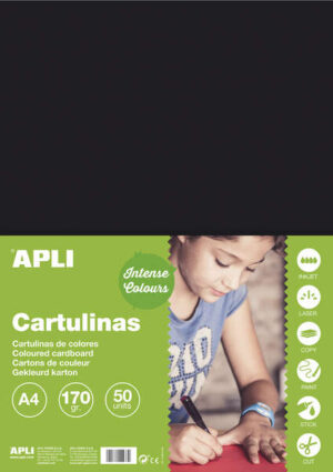 Apli Pack de 50 Cartulinas A4 170g - Color Negro