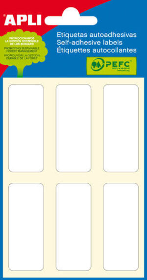 Apli Pack de 36 Etiquetas 20x50mm - 6 Hojas por 6 Etiquetas - Adhesivo Permanente - Cantos Romos - Color Blanco