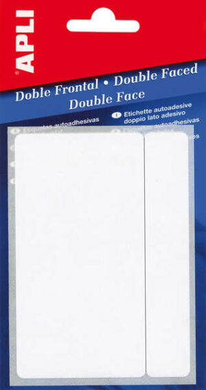 Apli Pack de 100 Etiquetas Doble Frontal 13x50mm - Adhesivo Permanente - Cantos Romos - Color Blanco