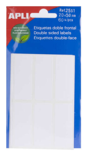 Apli Etiquetas Doble Frontal Blancas 20.0 x 50.0mm