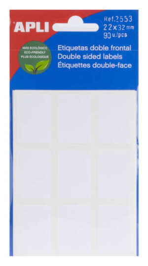 Apli Etiquetas Doble Frontal Blancas 22.0 x 32.0mm