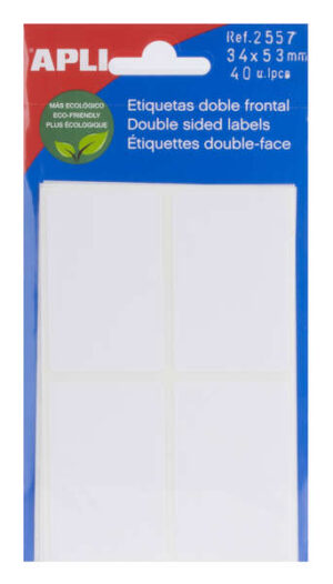 Apli Etiquetas Doble Frontal Blancas 34.0 x 53.0mm