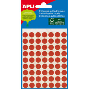 Apli Minibolsa de 288 Etiquetas Redondas Ø 8mm - 3 Hojas por 96 Etiquetas - Adhesivo Permanente - Color Rojo