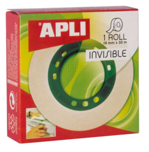 Apli Cinta Adhesiva Invisible 19mm x 33m - Facil de Cortar - Resistente - Ideal para Uso en Oficina - Transparente