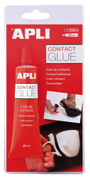Apli Tubo de Pegamento Contacto 40ml - Secado Rapido - Resistente al Agua y al Calor - Transparente