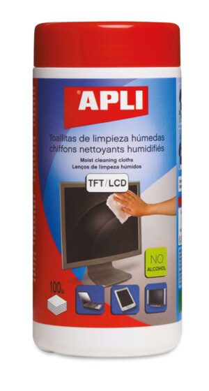 Apli Toallitas Humedas Anti-Estaticas - 100 Unidades - Limpieza y Mejora Del Rendimiento de Equipos Electronicos - Ideal para Pantallas TFT y LCD