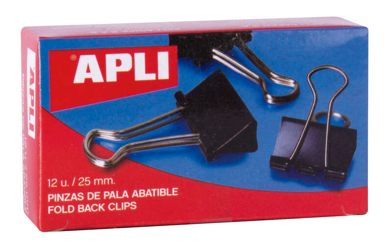Apli Pinzas Abatibles 10x25mm - Acero Templado Negro - Asas Niquel - 12 Unidades - Sujecion Hasta 70 Hojas