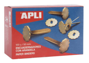 Apli Encuadernadores Metalicos con Arandela - 50mm - Incluyen Arandela para Embellecer y Evitar Rozaduras - Caja de 100 Unidades