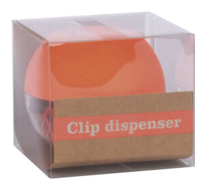 Apli Fluor Collection Dispensador de Clips - Ø 70x60 mm - Tapa Magnetica "Soft Touch" Naranja - Incluye 50 Clips Amarillo Fluorescente 28 mm
