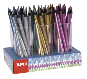 Apli Jumbo Fluor Expositor de 108 Lapices Triangulares de Colores Metalicos - 5mm de Grosor - Mejor Sujecion y Mayor Superficie de Cobertura en un solo Trazo - Colores Metalicos Surtidos