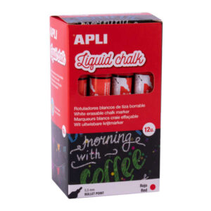 Apli Rotulador de Tiza Liquida Rojo - Punta Redonda - Ideal para Pizarras, Plastico, Ventanas, Ceramica, Vinilos, Metal, Etc - Facil de Borrar - Secado Rapido - Uso Sencillo - Base Agua Libre de Toxicos