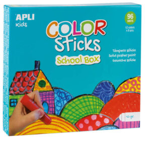 Apli Color Sticks Temperas Solidas - Caja de 96 Unidades de 10g - Colores Surtidos Ideales para Escuelas y Colectivos - Acabado Satinado y Secado Rapido en Menos de 3 Minutos - Flexible y sin Disolventes