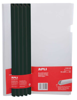 Apli Pack de 5 Encuadernadores Deslizantes 10 x 297mm con Funda Transparente - Ranura para Facil Insercion de Hojas - Capacidad para 100 Hojas - Color Negro
