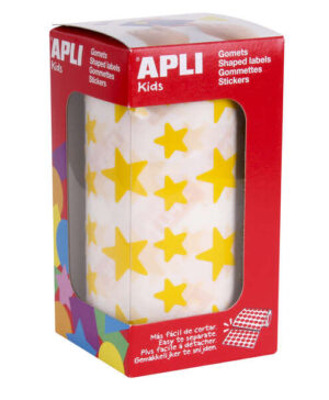 Apli Gomets Estrella Amarillos - 12.5mm y 19.5mm - Adhesivo Permanente - 2360 Gomets por Rollo - Ideal para Desarrollar Habilidades Infantiles