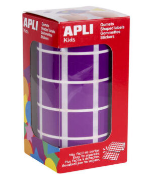 Apli Gomets Cuadrados Lila - 20 x 20mm - 59 Hojas Pretroqueladas - 1770 Gomets por Rollo - Ideal para Escuelas y Talleres Infantiles - Normas EN-71 y FSC - Adhesivo Base Agua - Materiales 100% Reciclables