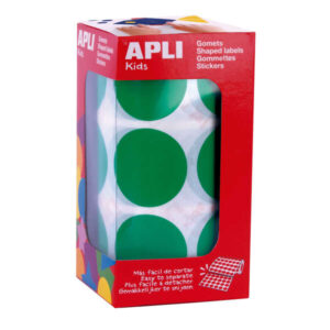 Apli Pack de 708 Gomets Redondos Ø 33mm - 59 Hojas Pretroqueladas - Adhesivo Permanente - Ideal para Escuelas Infantiles y Colegios - Color Verde