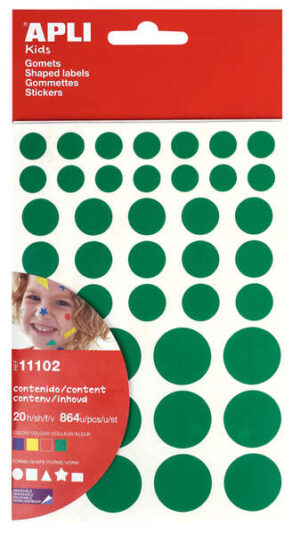 Apli Gomets Adhesivo Removible - 864 Gomets por Bolsa - Diferentes Colores, Formas y Tamaños - Desarrollo de Habilidades - Normas EN-71 y FSC