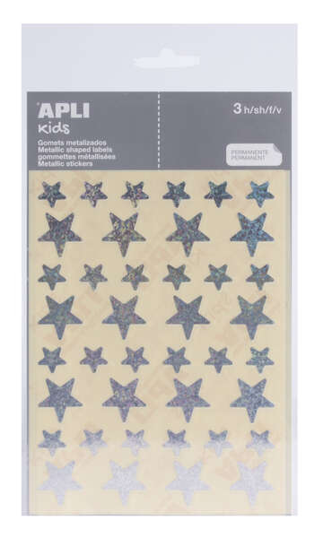 Apli Bolsa de Gomets Estrella - 12.5mm x 19.5mm - Holograficos con Adhesivo Permanente - 3 Hojas y 120 Gomets - Cumplen Normas EN-71 y FSC - Adhesivo Base Agua - Papeles ECF - Materiales 100% Reciclables
