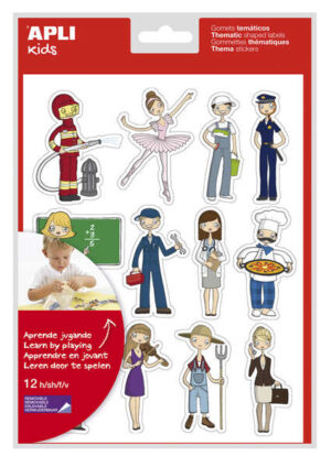 Apli Gomets Tematicos las Profesiones - 144 Unidades - Adhesivo Removible - Desarrollados con Educadores - Ilustraciones Divertidas - Adhesivo Base Agua - Libre de Disolventes - Coloridos