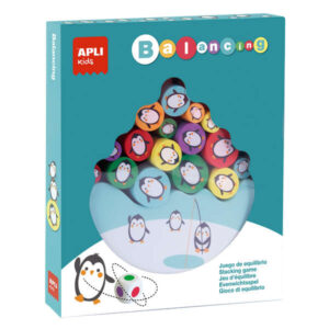 Apli Juego de Equilibrio de Pingüinos - 16 Piezas de Madera de Alta Calidad - Base en Forma de Iceberg - Dado con Colores - 3 Tamaños de Pingüinos - Mejora Habilidades Motoras, Memoria, Creatividad y Concentracion