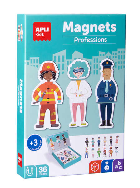 Apli Juego magnetico de las Profesiones - Ayuda a Familiarizarse con Profesiones y Oficios - 36 Fichas Magneticas con Diferentes Personajes - Recomendado para Niños a partir de 3 Años