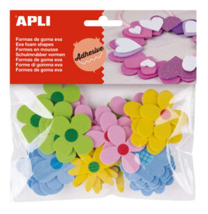 Apli Formas Goma Eva Adhesivas Flores Estampadas 40 U - Faciles de Pegar - Diseños Variados - Ideal para Manualidades