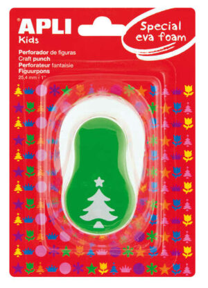 Apli Perforadora Árbol Navidad - Figura 25.4mm - Perfora Papel, Carton, Cartulina y Goma Eva de Hasta 2mm - Deposito de Restos - Doble Uso para Decoracion - Color Verde