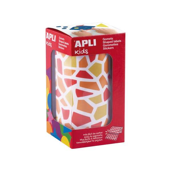 Apli Kids Rollo de 2460 Gomets Mosaico - Adhesivo Base Agua - Libre de Disolventes - Materiales 100% Reciclables - Colores Rojo, Naranja y Amarillo