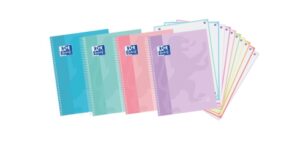 Oxford Europeanbook 10 Touch Cuaderno Espiral Formato A4+ Cuadriculado 5x5mm - 150 Hojas - Tapa Extradura Tacto Suave - 10 Bandas de Color - Colores Pastel Surtidos