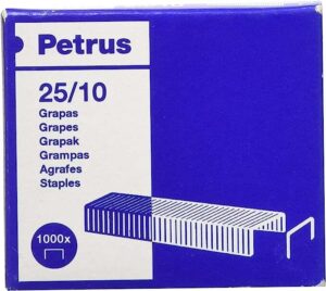 Petrus Caja de 1000 Grapas 25/10 Galvanizadas - Hasta 60 Hojas - Patilla de 10mm