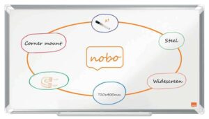 Nobo Premium Plus Pizarra Magnetica de Acero Lacado Panoramica 710x400mm - Montaje en Esquina - Blanco