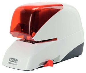 Rapid Grapadora Electrica Supreme R5050E - 50 Hojas - Carga de Cartucho - Duradera - Plata/Naranja