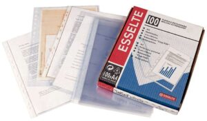 Esselte Caja de 100 Fundas Porta Documentos Multitaladro-16 - Tamaño Folio - Cristal Liso Calidad Estandar - Transparente
