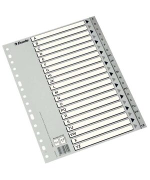 Esselte Indice Abecedario de Plastico con Caratula Indice Folio Tipo A-Z Multitaladro - Cartulina Indice: Carton Blanco y Negro
