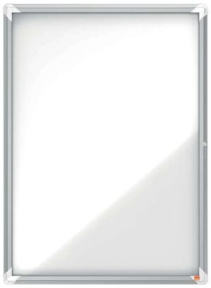 Nobo Vitrina para 9 Hojas A4 con Superficie Blanca Magnetica - 1000x752x37mm - Puerta de Cristal de Seguridad - Marco de Aluminio - Color Blanco