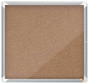 Nobo Vitrina para 6 Hojas A4 con Superficie de Corcho - 752x692x37mm - Puerta de Cristal de Seguridad - Marco de Aluminio - Color Natural