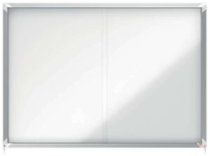 Nobo Vitrina Interior para 18 Hojas A4 con Superficie Magnetica y Puerta Deslizante - 997x1412x54mm - Superficie Blanca Metalica y Magnetica de Borrado en Seco - Marco de Aluminio - Puertas de Cristal de Seguridad - Color Blanco