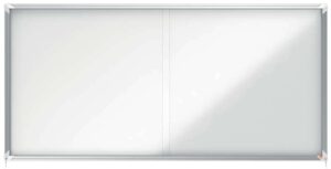 Nobo Vitrina Interior para 27 Hojas A4 con Superficie Magnetica y Puerta Deslizante - 997x2072x54mm - Marco de Aluminio - Puertas de Cristal de Seguridad - Cerradura y Llaves Incluidas - Color Blanco
