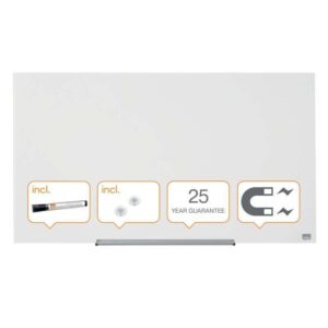 Nobo Impression PRO Pizarra Magnetica de Cristal 1000x560mm - Diseño sin Marco - Ultra Capacidad de Borrado - Blanco Brillante - Color Transparente