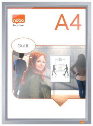 Nobo Porta Posters Clip Aluminio A4 - Marco Anodizado - Cambio Rapido y Sencillo - Blanco