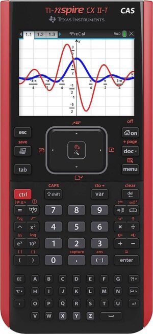 Texas Instruments TI-Nspire CX II-T CAS Calculadora Grafica Pantalla Retroiluminada a Color 320x240px - Software Compatible con Pc/Mac - Sistema de Algebra Computacional - Color Negro/Rojo