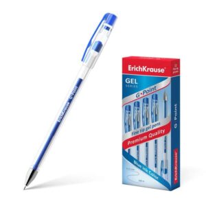 Erichkrause Boligrafo de Gel G-Point - Punta de Aguja de 0,38mm - Tinta de Gel de Secado Rapido - Cuerpo Transparente - Color Azul