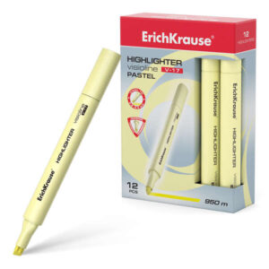 Erichkrause Visioline V-17 Pastel Marcador Fluorescente - Punta Biselada - Trazo de 0.6 a 4.5mm - Tinta a Base de Agua - Color Amarillo Pastel