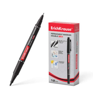 Erichkrause Double P-80 Doble Cara Marcador Permanente - Universal y Fineliner 2 en 1 - Tinta a Base de Alcohol Resistente al Agua y a los Rayos UV - Secado Rapido - No Toxico - Vida Util de 5 Años - Color Negro