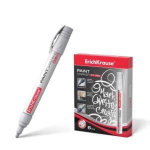 Erichkrause PT-350 Marcador de Pintura - Punta en Forma de Bala - Trazo de 1.5-2.5mm - Sistema de Suministro de Tinta de Valvula - Cuerpo de Aluminio Resistente - Color Blanco