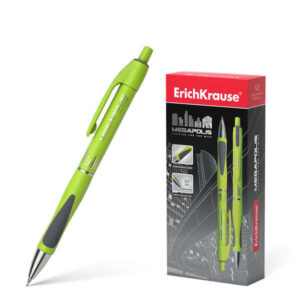 Erichkrause Megapolis Concept Portaminas 0.7mm HB - Cuerpo Redondo con Clip - Zona de Agarre Ergonomica - Para Minas de 0.7mm - Color Verde Neon/Gris