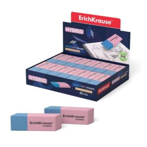 Erichkrause Hybrid Borrador de Doble Cara - Diferente Grado de Dureza - Caucho Termoplastico Hipoalergenico - Color Rosado y Azul