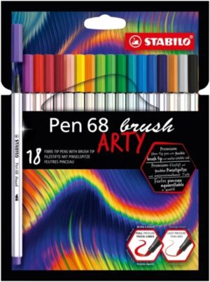 Stabilo Pen 68 Brush Arty Pack de 18 Rotuladores - Punta de Pincel - Tinta a Base de Agua - Colores Surtidos