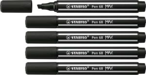 Stabilo Pen 68 MAX Rotulador - Punta de Fibra Biselada - Trazo entre 1-5mm aprox. - Tinta a Base de Agua - Color Negro