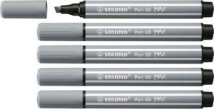 Stabilo Pen 68 MAX Rotulador - Punta de Fibra Biselada - Trazo entre 1-5mm aprox. - Tinta a Base de Agua - Color Gris